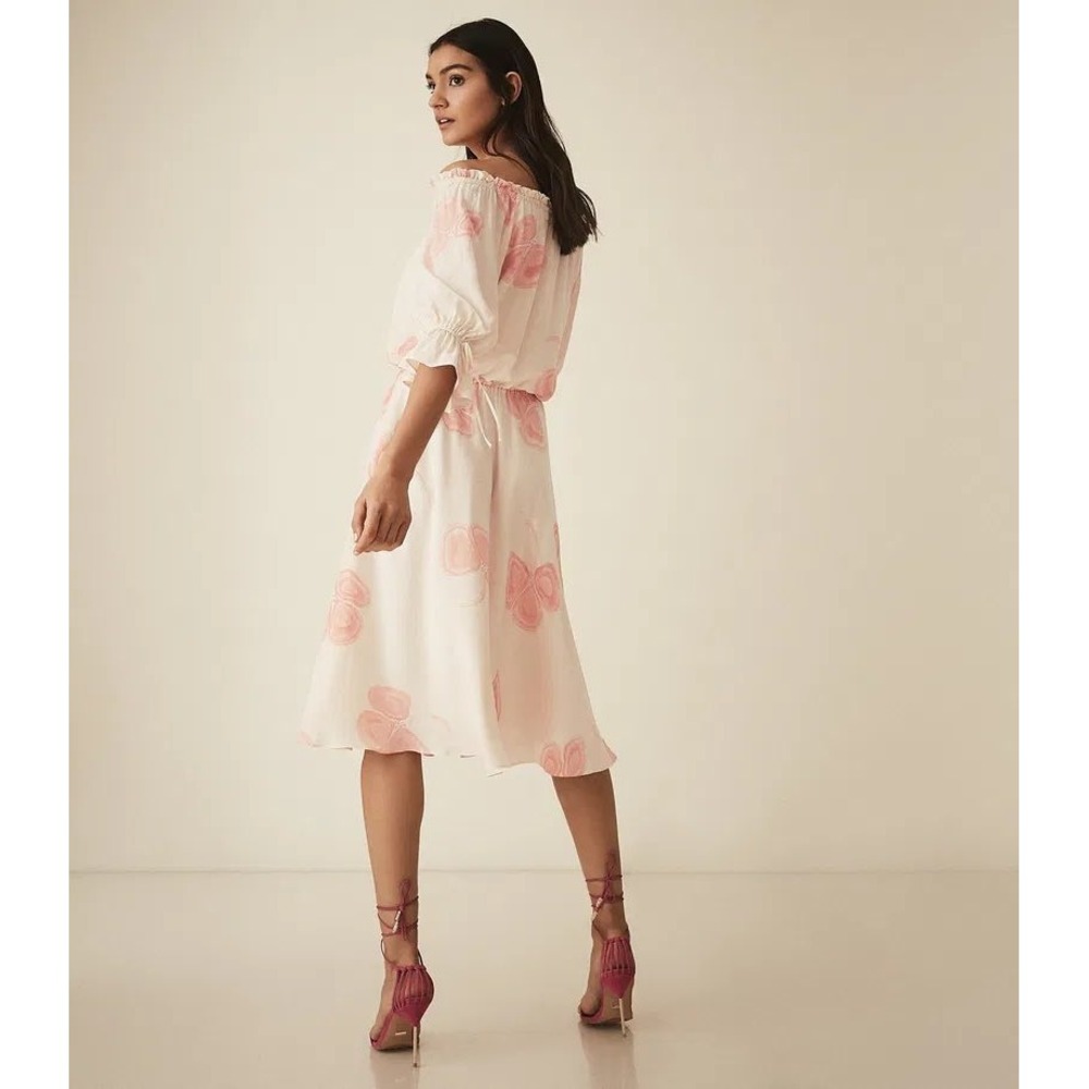 REISS Peaches Floral‎ Bardot Midi Dress Size 4 - Picture 4 of 11